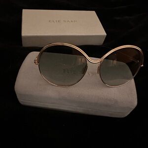 Elie Saab Gold Frame Sunglasses with Brown Lenses